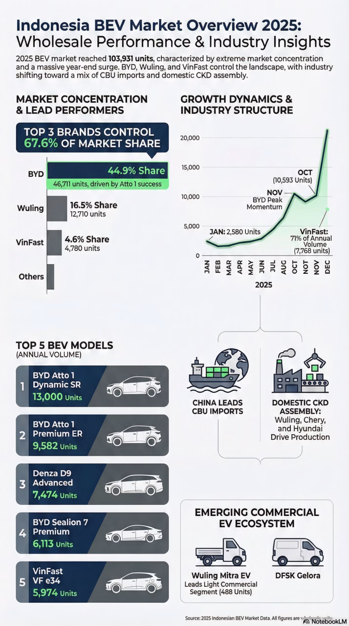 Indonesia BEV Wholesale Market Performance, January – December 2025
