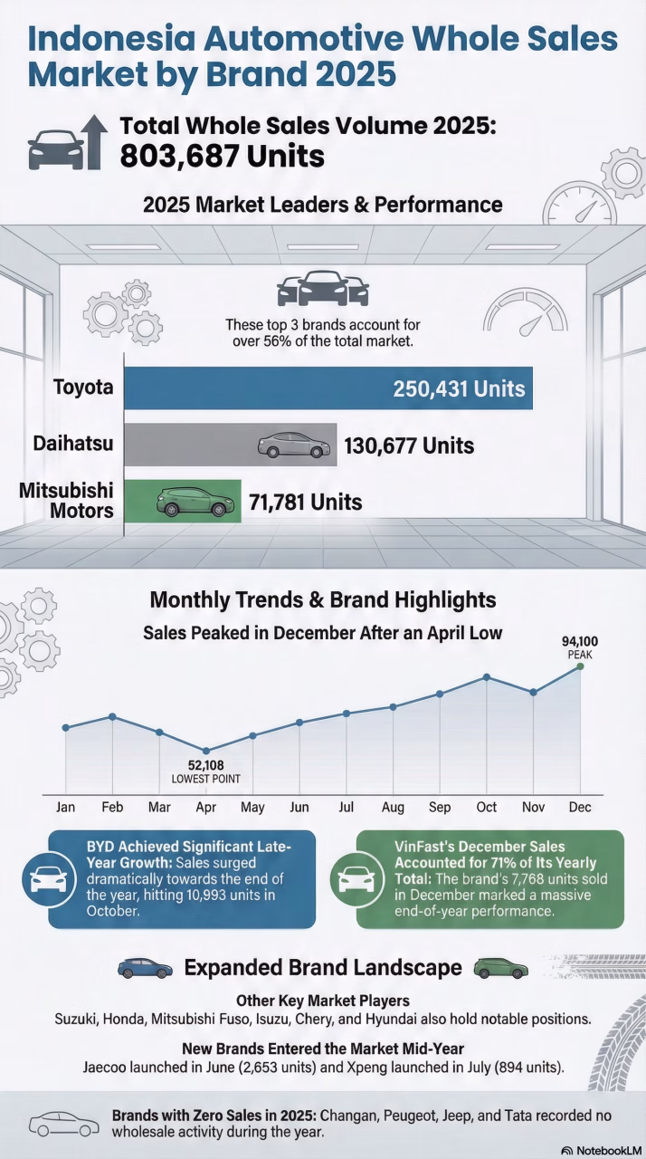 Indonesia Automotive Whole Sales Market by Brand, January – December 2025