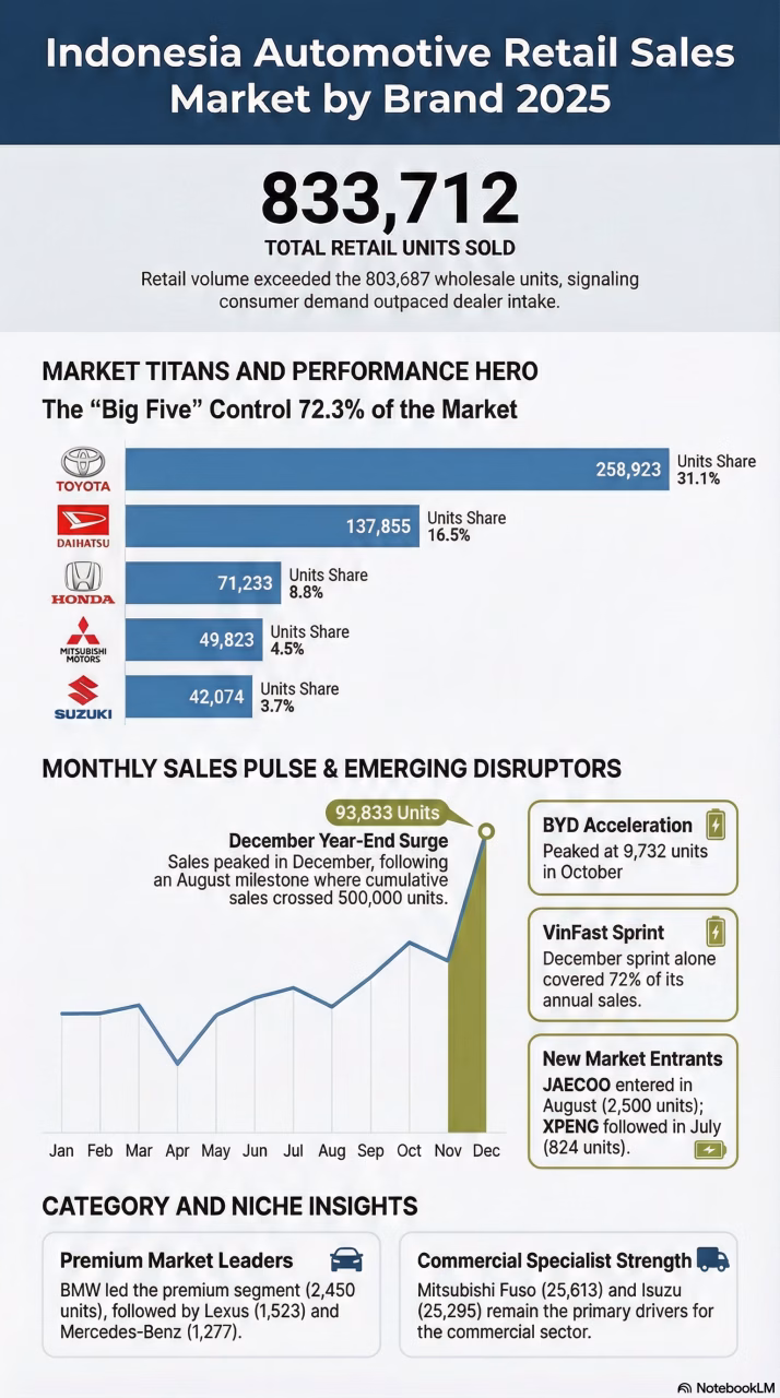Indonesia Automotive Retail Sales Market by Brand, January – December 2025