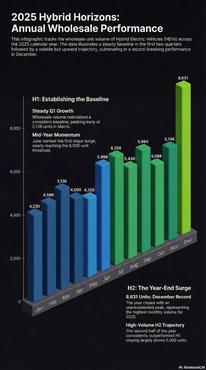Monthly Hybrid Electric Vehicle Whole Sales Volume, January – December 2025