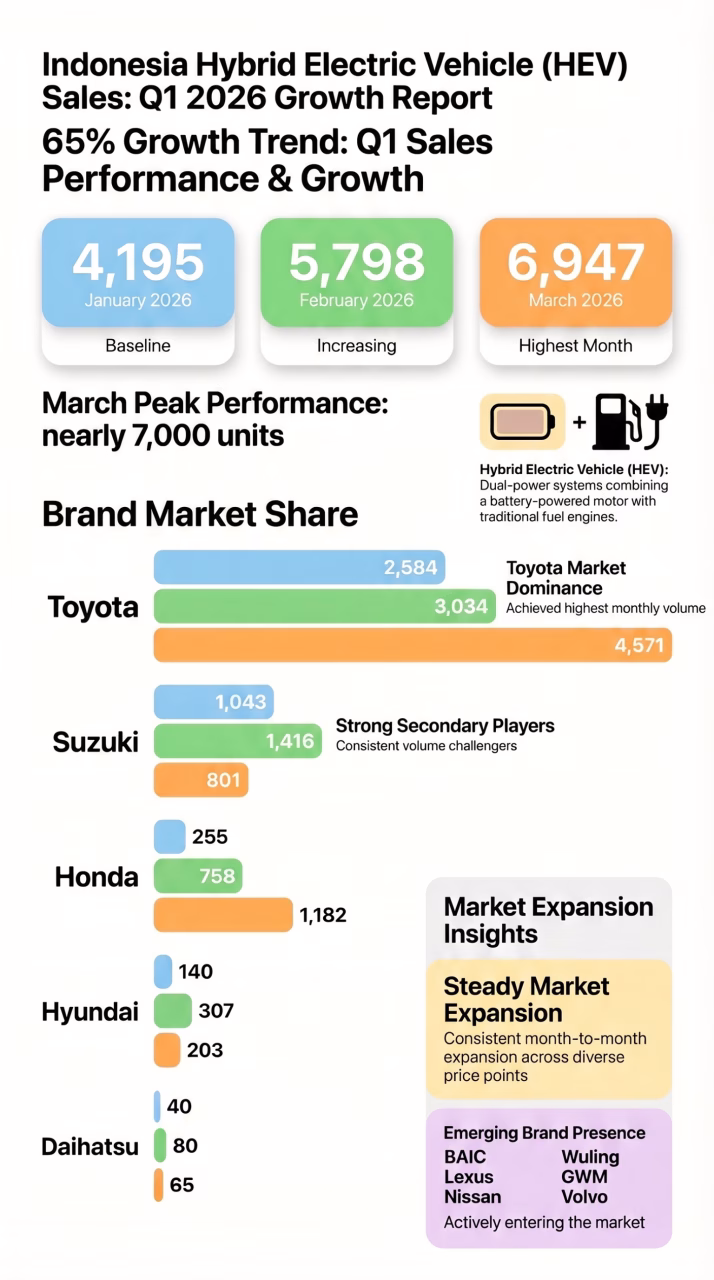 Indonesia HEV Whole Sales Market Performance, January – March 2026