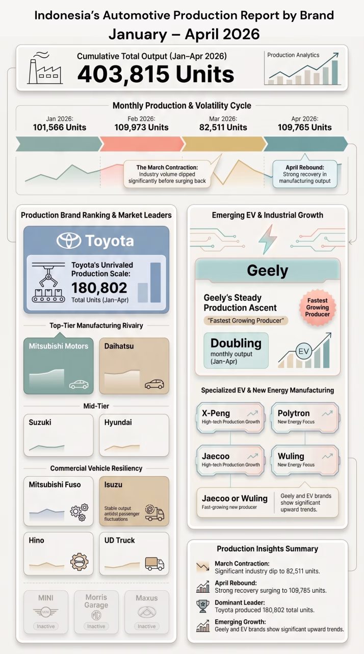Indonesia’s Automotive Production Report by Brand, January – April 2026